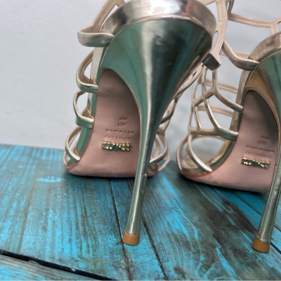 Schutz Juliana Gold High Heel Caged Open Dress Sandal Size 8 - Picture 14 of 16